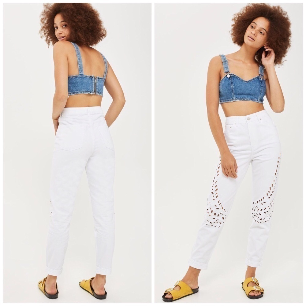 Topshop High-rise Cutwork Mom Jeans White 6